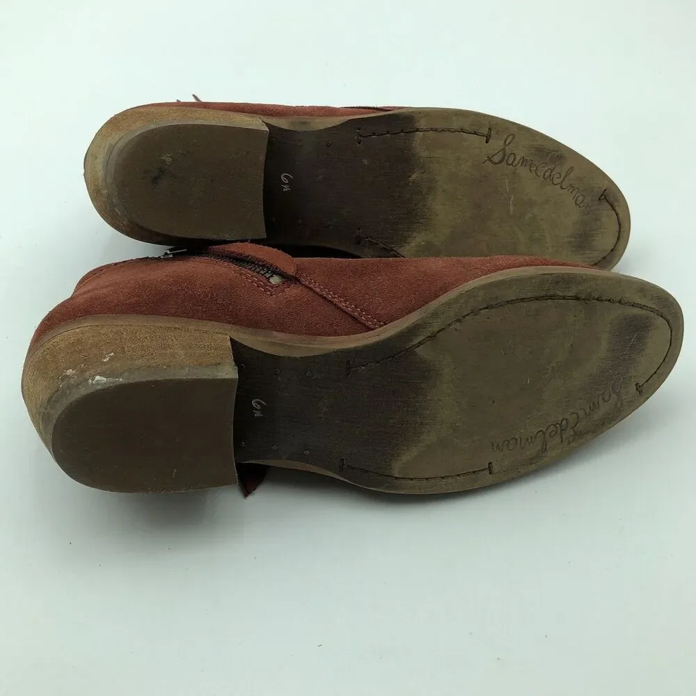 Sam Edelman Ankle Booties Boots Double Zip Brick Red Suede Block Heel 6.5
